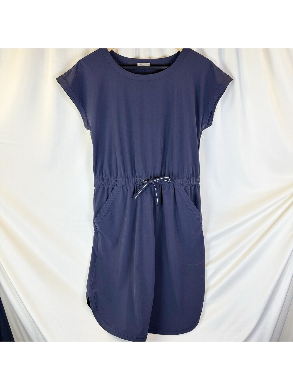 T By Talbots Dress Navy Blue Pocket Cutout Drawstring PS Petite Large Athleisure